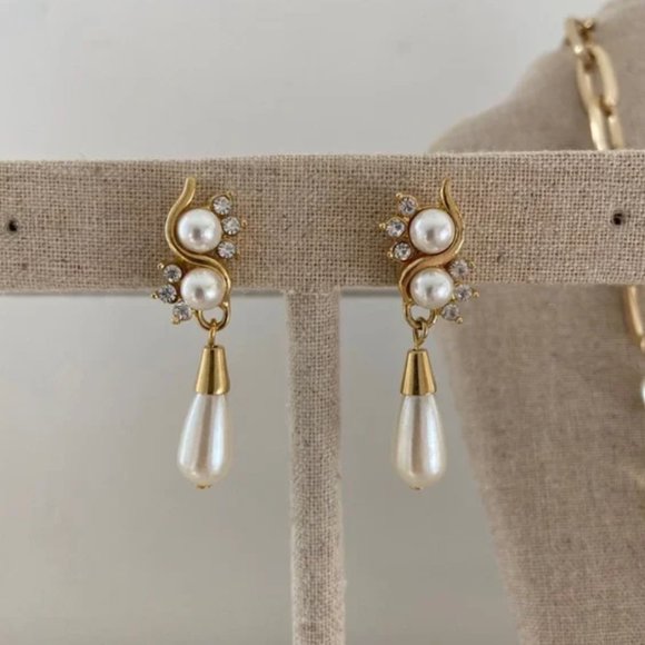 Paperclip Necklace Gold Tone Pearls Brand New AND Pearl Earrings Bundle Jewelry - Picture 4 of 13